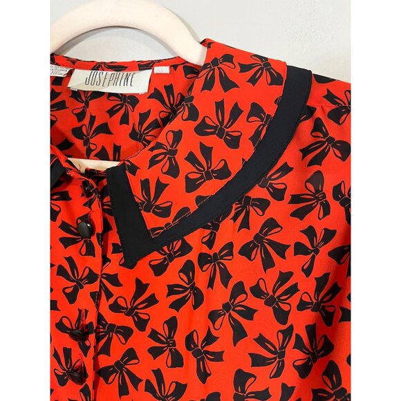 Retro Bow Blouse 10 Red Old Money Preppy Classic Chic Mod Boho Western Artsy 80s - Picture 4 of 10